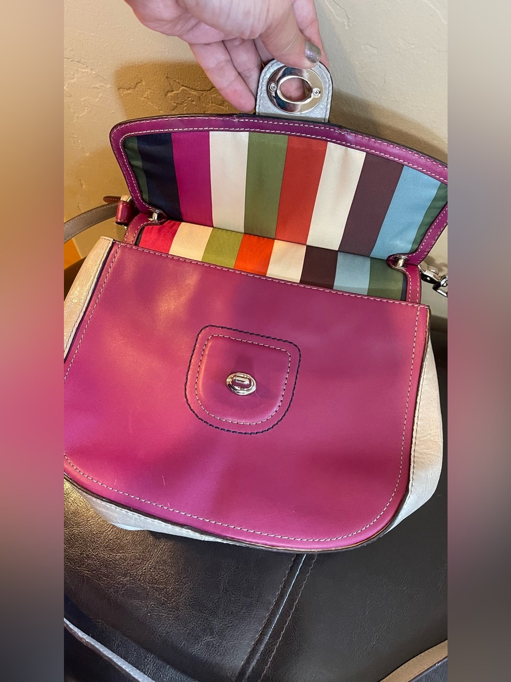 Coach 70th anniversary Magenta Leather Bag Stripe Lining legacy Willis limited